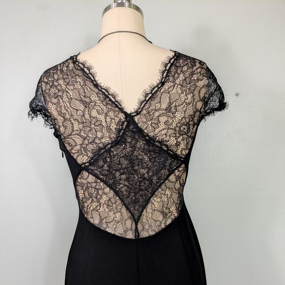 BCBG Lace Maxi Dress Prom Gown 10 Black Sleeve Y2K Empire Sheath Glam Classic - Picture 5 of 8